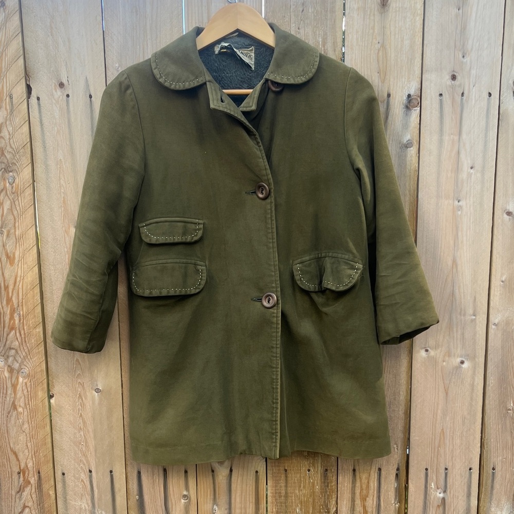 Vintage Olive Green Button-Up Coat